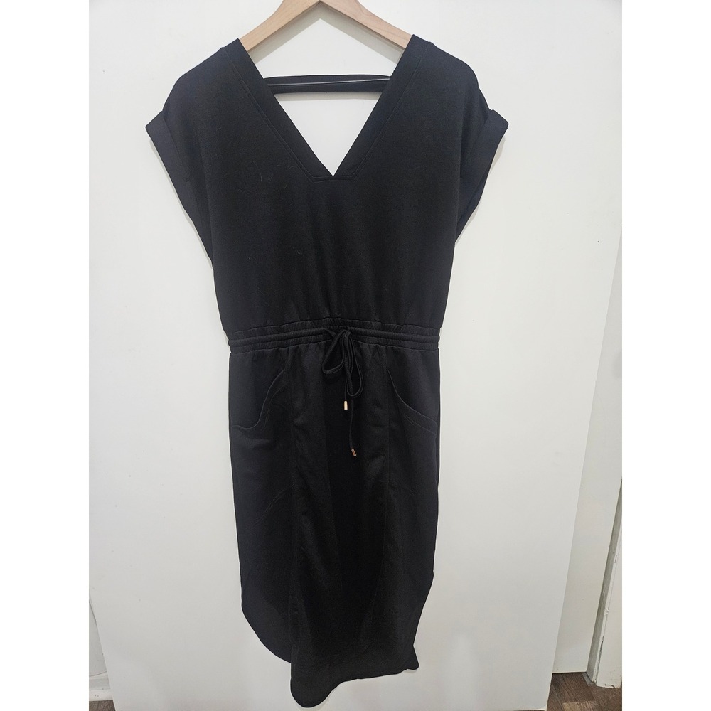 Entro Black V-Neck Drawstring Waist Pocket Dress D25058 Mens M